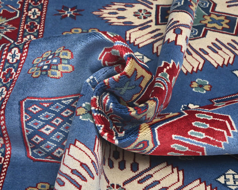 4x6 Feet Blue Shirvan Afghan Hand Knotted Geometric Wool Area Rug